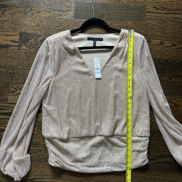 WHBM Metallic Pink Shimmer Long Sleeve V Neck Blouse Size Large NEW - Picture 6 of 9
